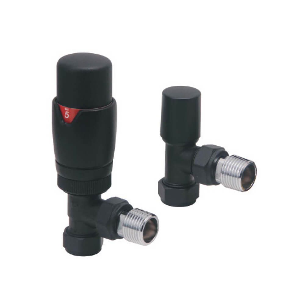 Black Radiator Designer Valves Angled (Pair)