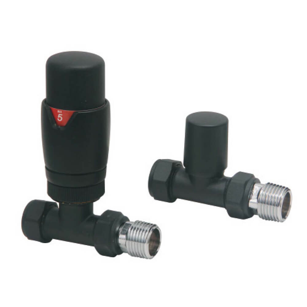 Black Radiator Designer Valves Straight (Pair)
