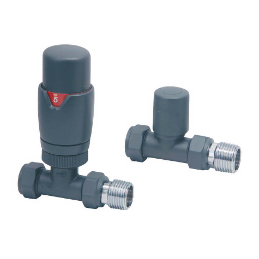 Anthracite Radiator Designer Valves Straight (Pair)