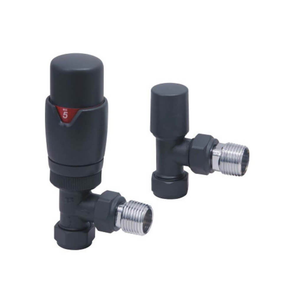 Anthracite Radiator Designer Valves Angled (Pair)