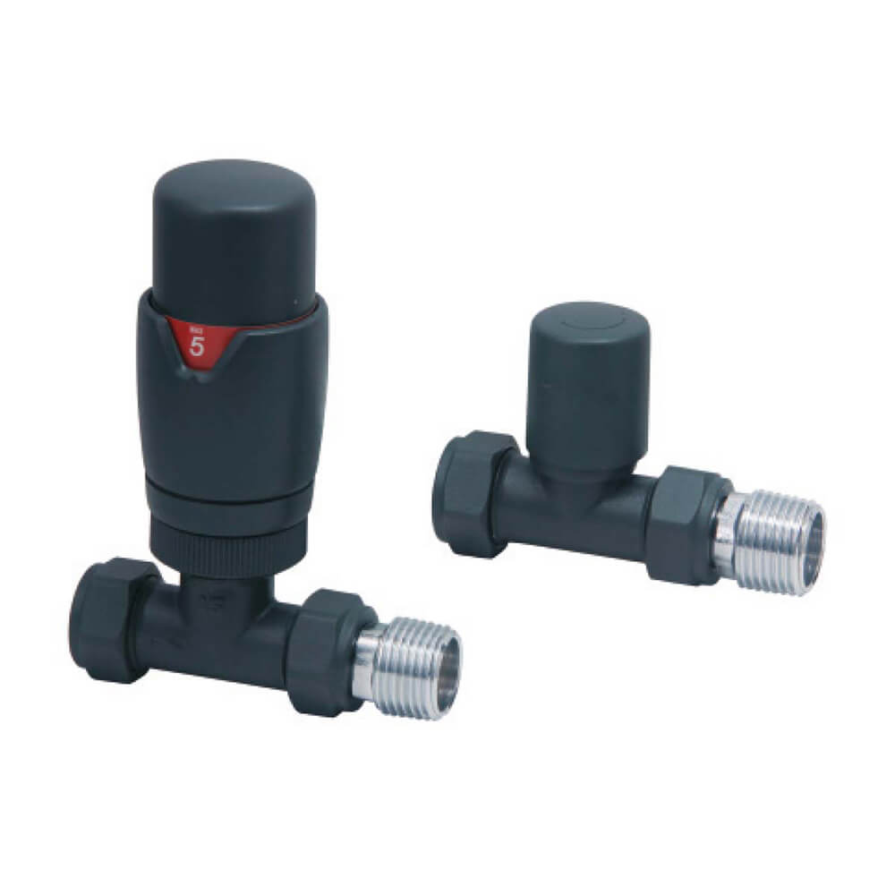 Anthracite Radiator Designer Valves Straight (Pair)