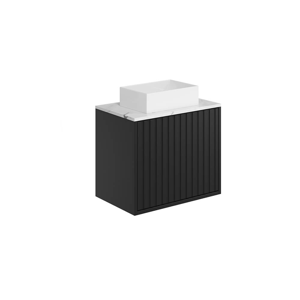 Alfie 600 Cabinet with Fluted Door & Counter Top Basin - Matte Black (Complete)