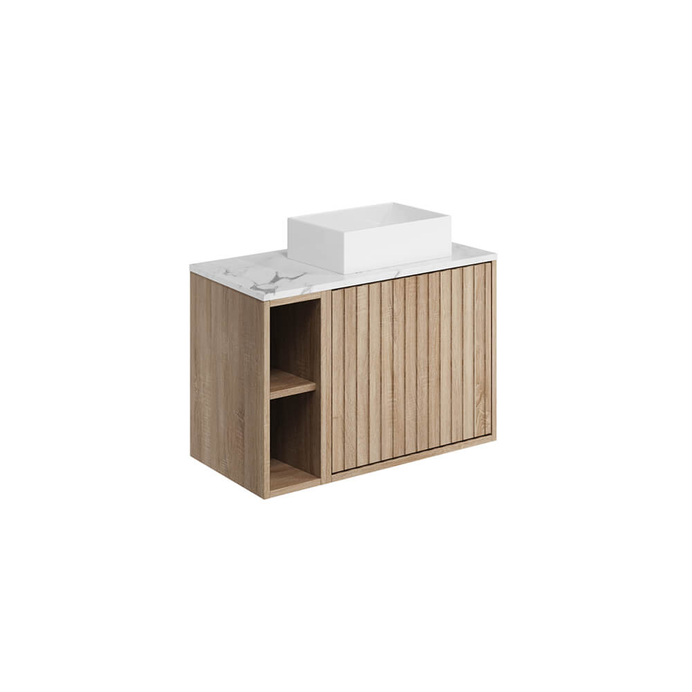 Alfie 800 Cabinet with Fluted Door, Side Storage & Counter Top Basin - Sonoma Oak (Complete)