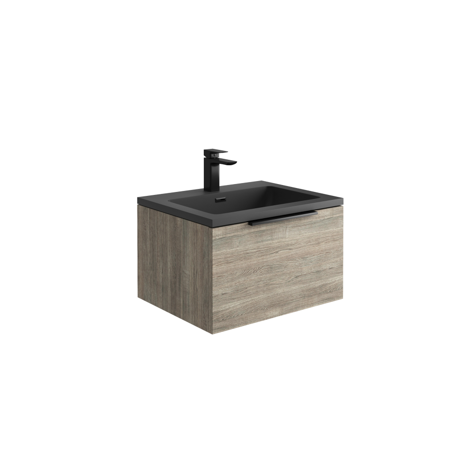 Ambience 600 LED Cabinet - Grey Oak with Grey Basin & Black Handle (Complete)