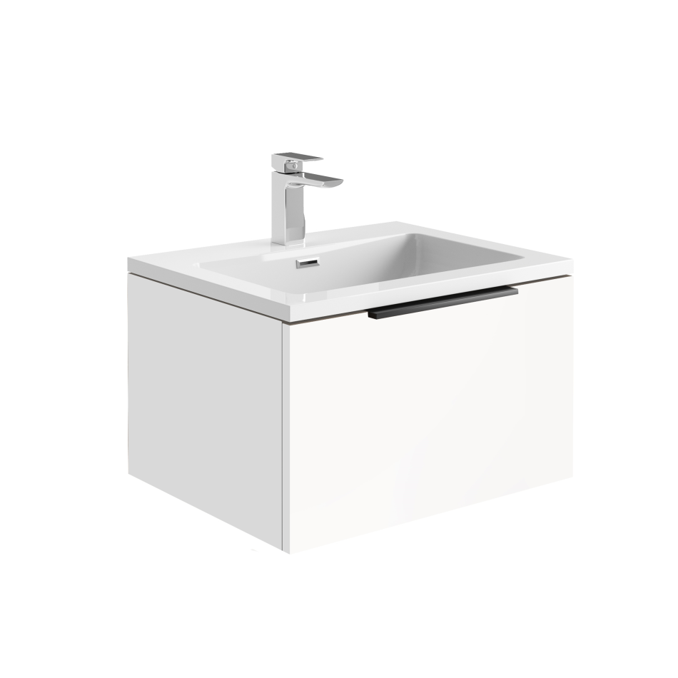 Ambience 600 LED Cabinet - Matte White with Grey Basin & Black Handle (Complete)