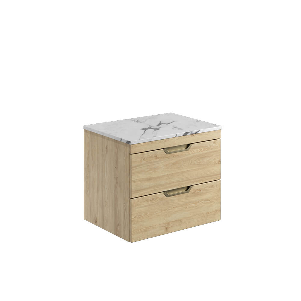 Aubrey 600 Cabinet With Carrara Marble Worktop - Davos Oak (Complete)