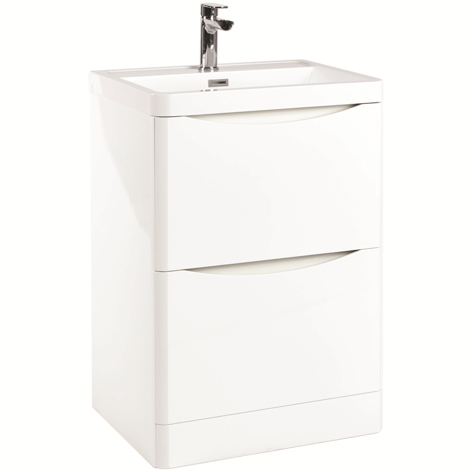 Bella 600 Floor Cabinet with Basin - High Gloss White (Complete)