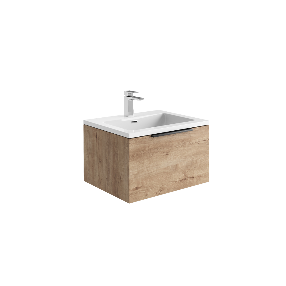 Ambience 600 LED Cabinet - Rustic Oak with Grey Basin & Chrome Handle (Complete)