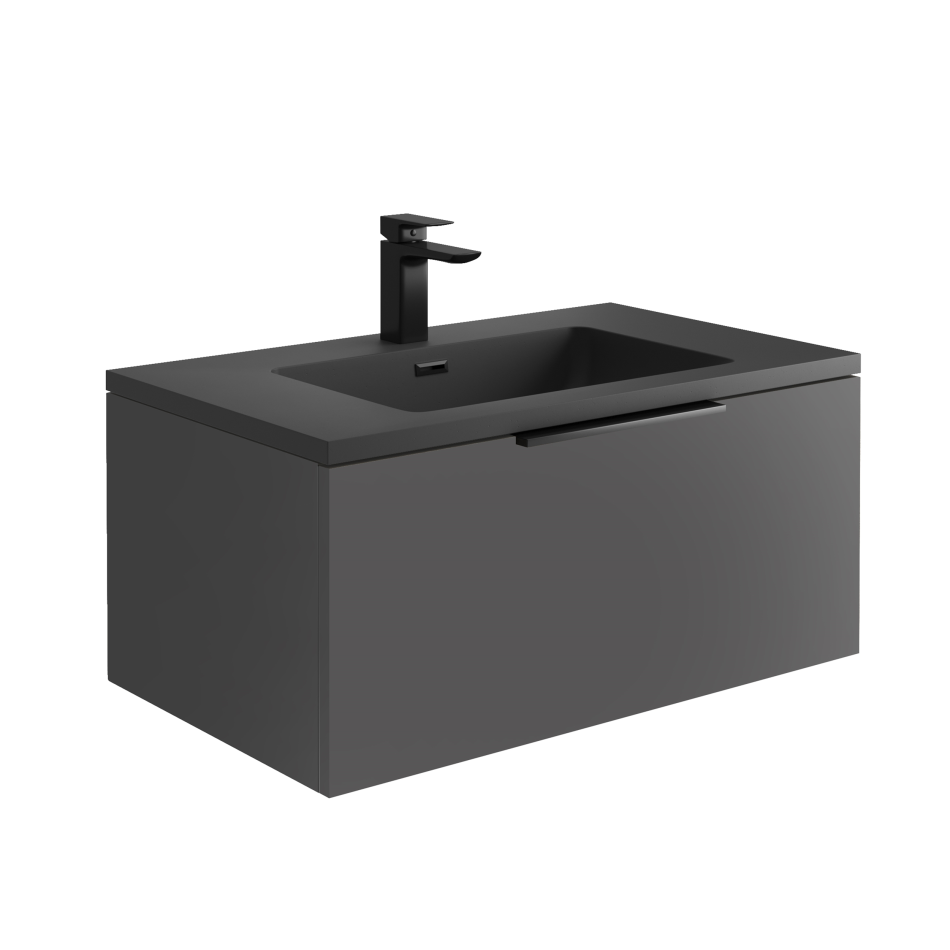 Ambience 800 LED Cabinet - Matte Grey with Grey Sink & Brushed Brass Handle (Complete)