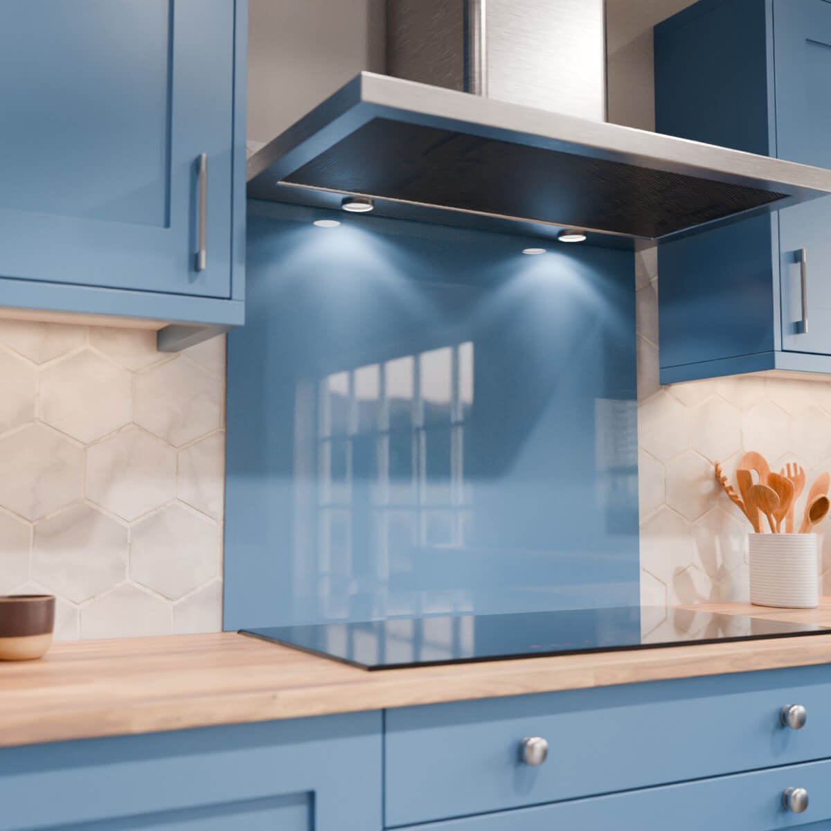 Aurora Painted Glass Hob Splashback - Standard Sizes - Cornflower