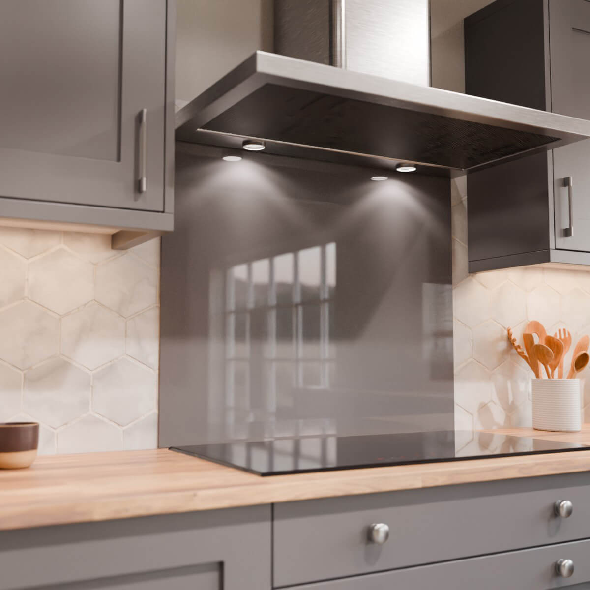Aurora Painted Glass Hob Splashback - Standard Sizes - Onyx Grey