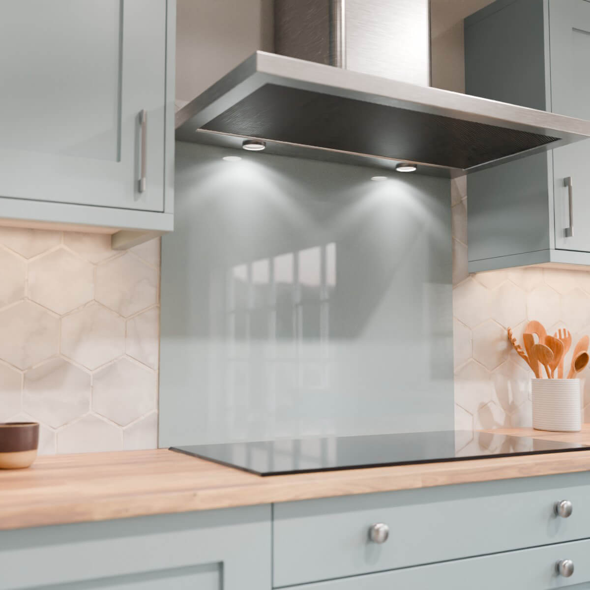 Aurora Painted Glass Hob Splashback - Custom Size - Fjord