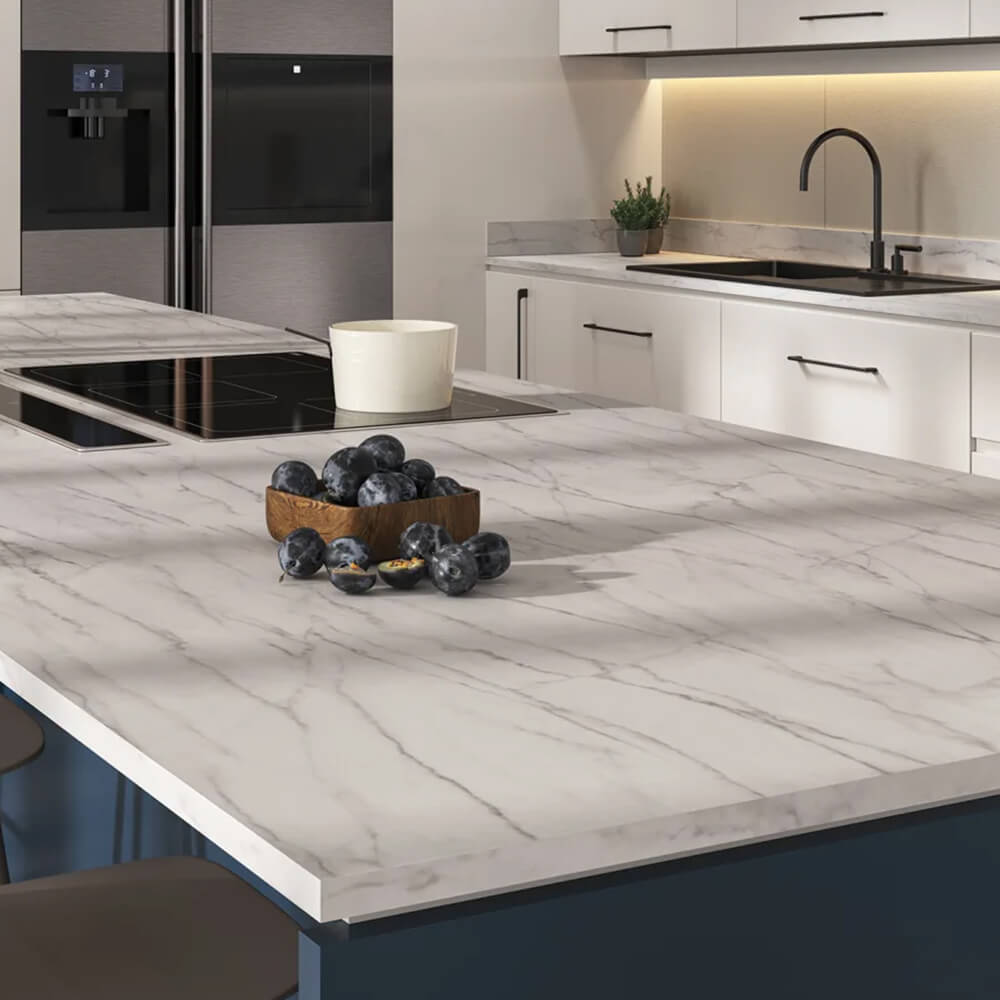 Axiom White Painted Marble 22mm Square Edge Laminate Worktops