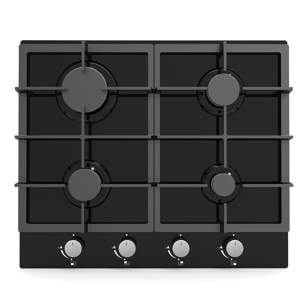 BEKIA 60cm Black Glass 4 Burner Nat Gas Hob