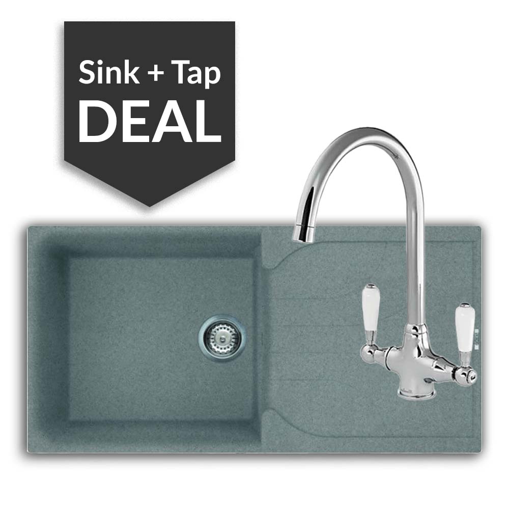 Quartz Titanium Large Single Bowl Sink & Belmore Chrome Tap Pack - 2024