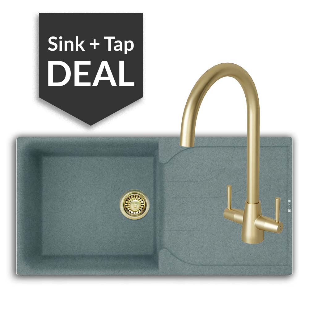 Quartz Titanium Large Single Bowl Sink & Cascade Brass Tap Pack - 2024