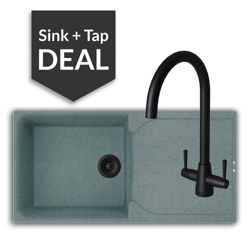 Quartz Titanium Large Single Bowl Sink & Cascade Matte Black Tap Pack - 2024