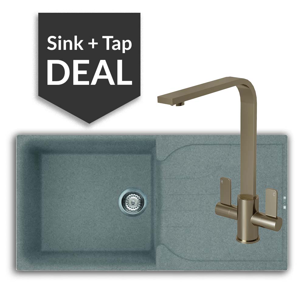 Quartz Titanium Large Single Bowl Sink & Mesa Brushed Steel Tap Pack - 2024
