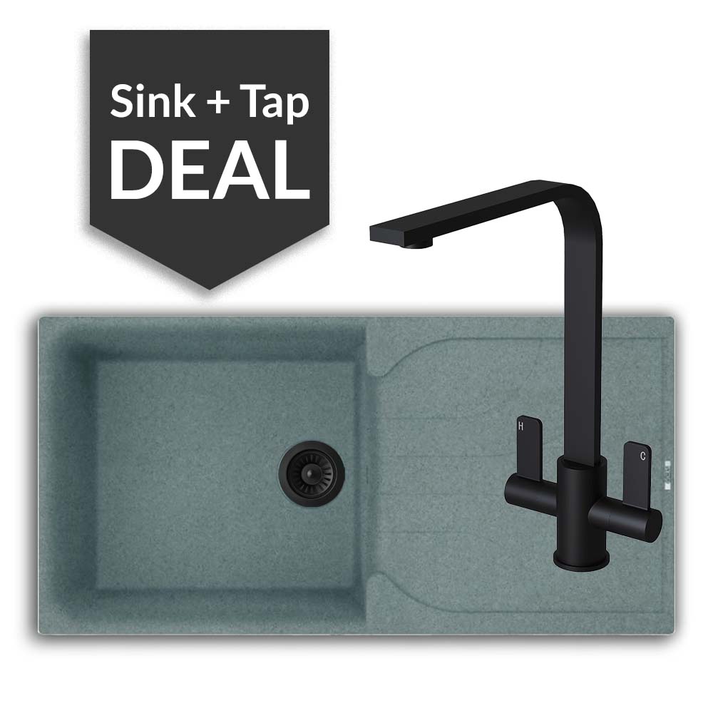 Quartz Titanium Large Single Bowl Sink & Mesa Matte Black Tap Pack - 2024