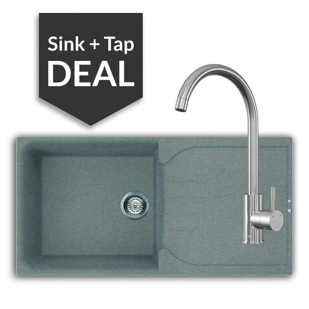 Quartz Titanium Large Single Bowl Sink & Varone Brushed Steel Tap Pack - 2024