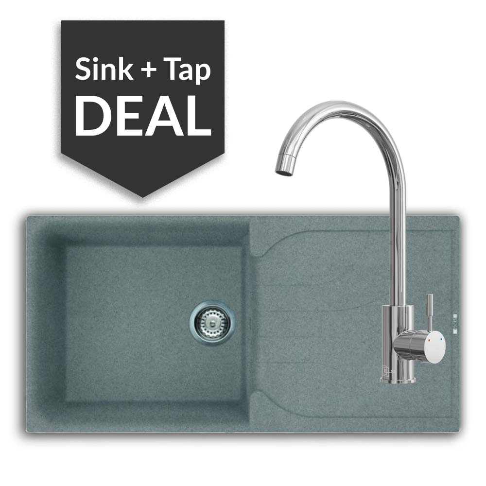 Quartz Titanium Large Single Bowl Sink & Varone Chrome Tap Pack - 2024