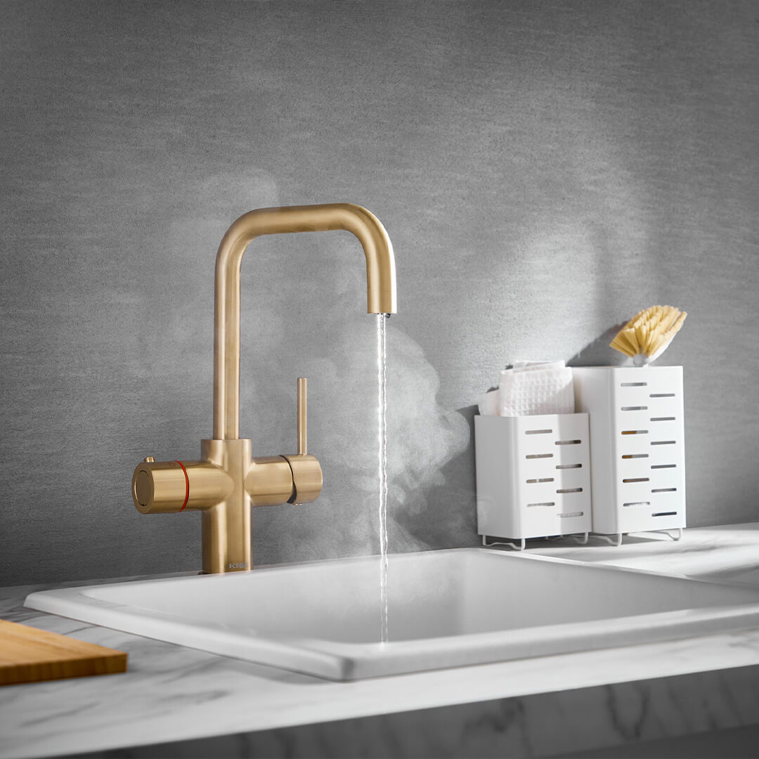 KoGE 3-in-1 Square Spout Boiling Hot Water Tap | Brushed Brass