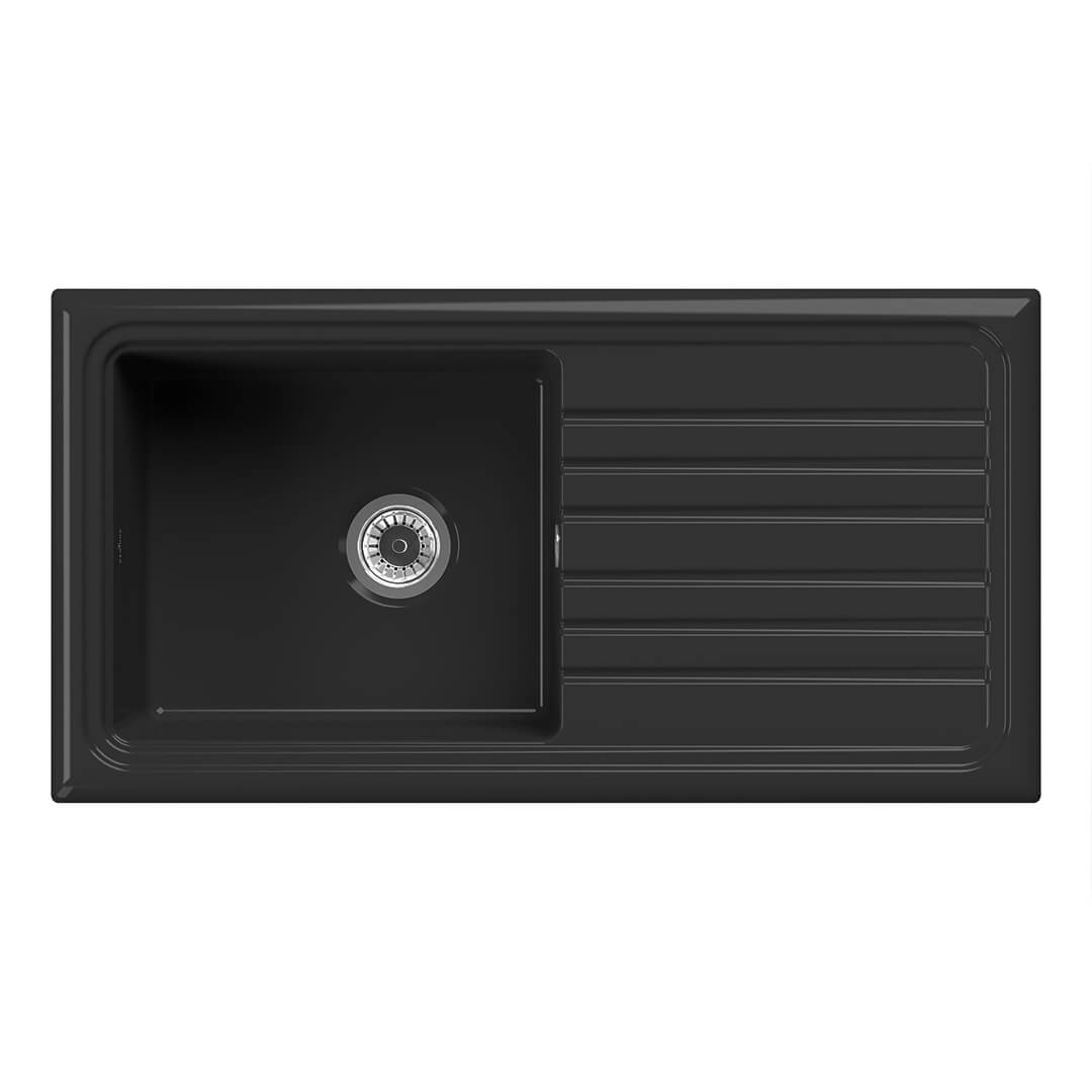 Reginox Single Bowl Black Ceramic Sink - 1000mm Wide