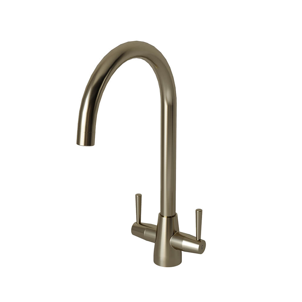 AURORA Cascade Twin Lever Tap - Brushed Steel