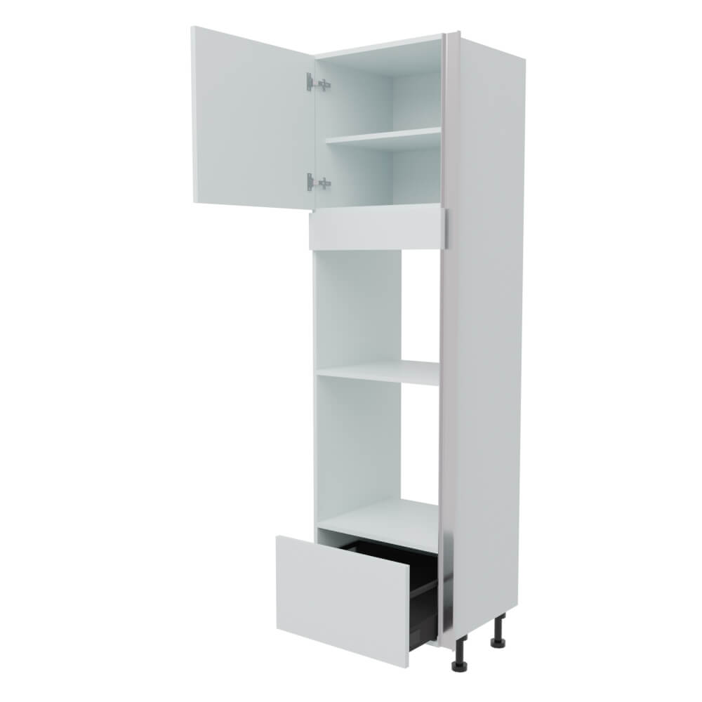 600mm True Handleless - 2 x Single Ovens Housing with 1 x Drawers - LH Hinge (High)