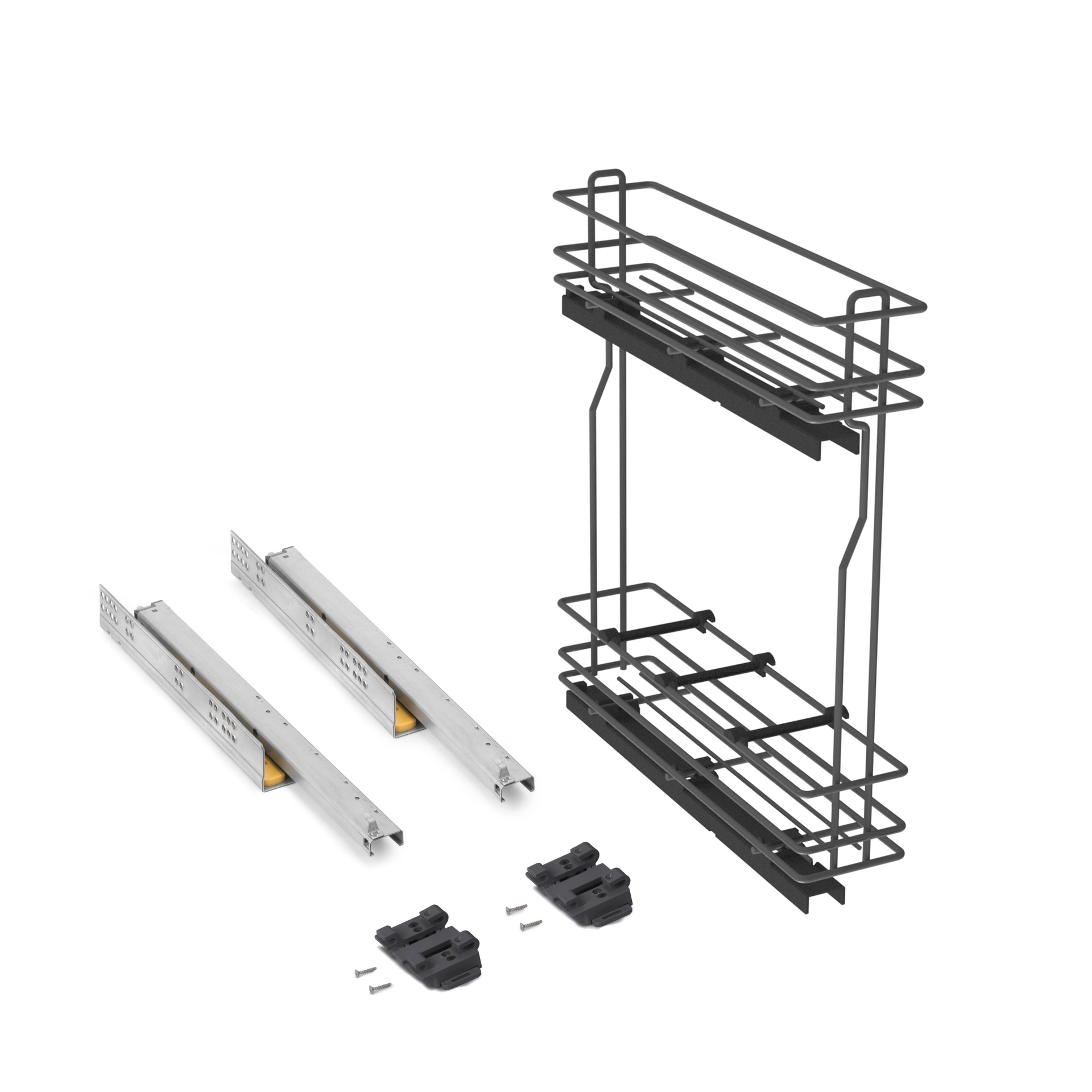 Bk Stock - 150mm Base Pull Out Storage Basket - Soft Close - Anthracite Grey