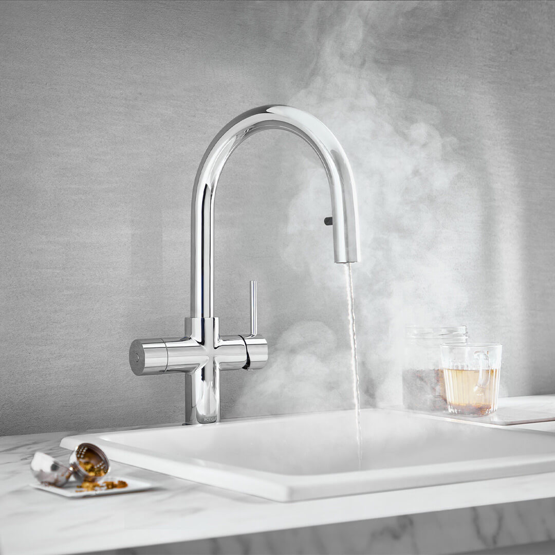 Stock - KoGE 4-in-1 Swan Spout Boiling Hot Water Tap with Pull Out Hose | Chrome