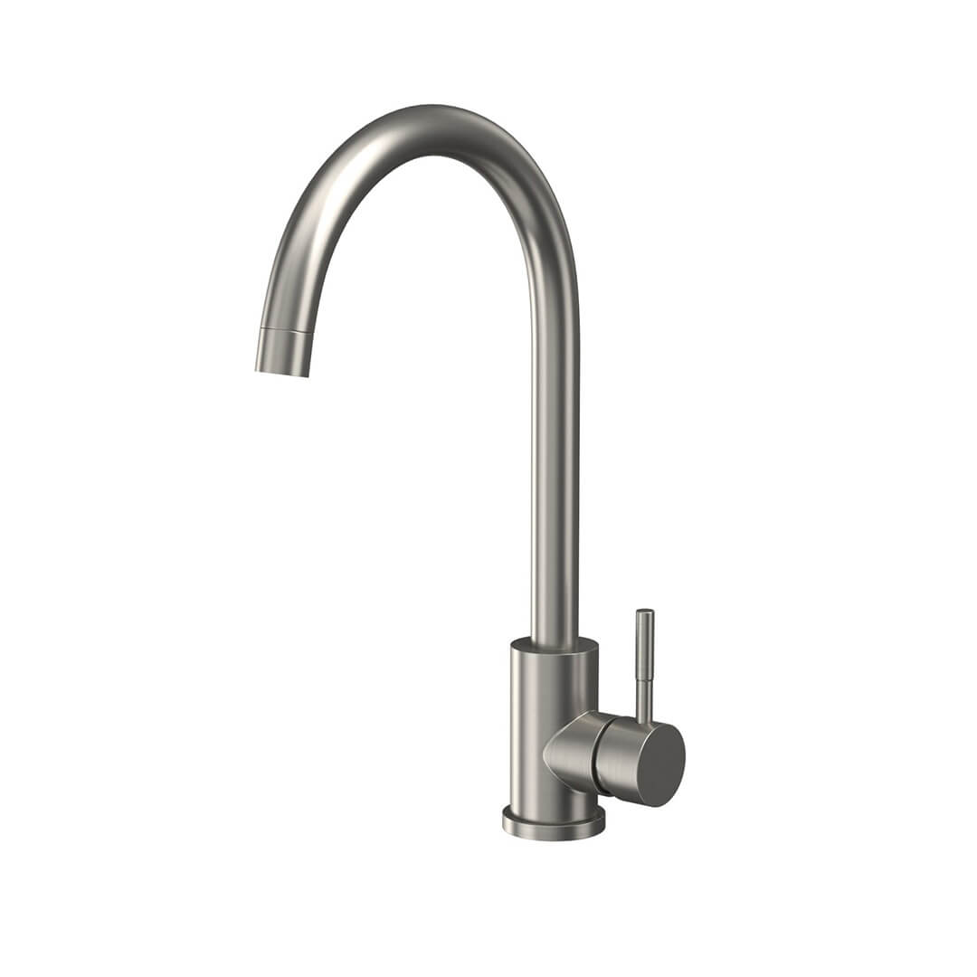 Stock - AURORA Swan Neck Mixer Tap - Brushed Steel