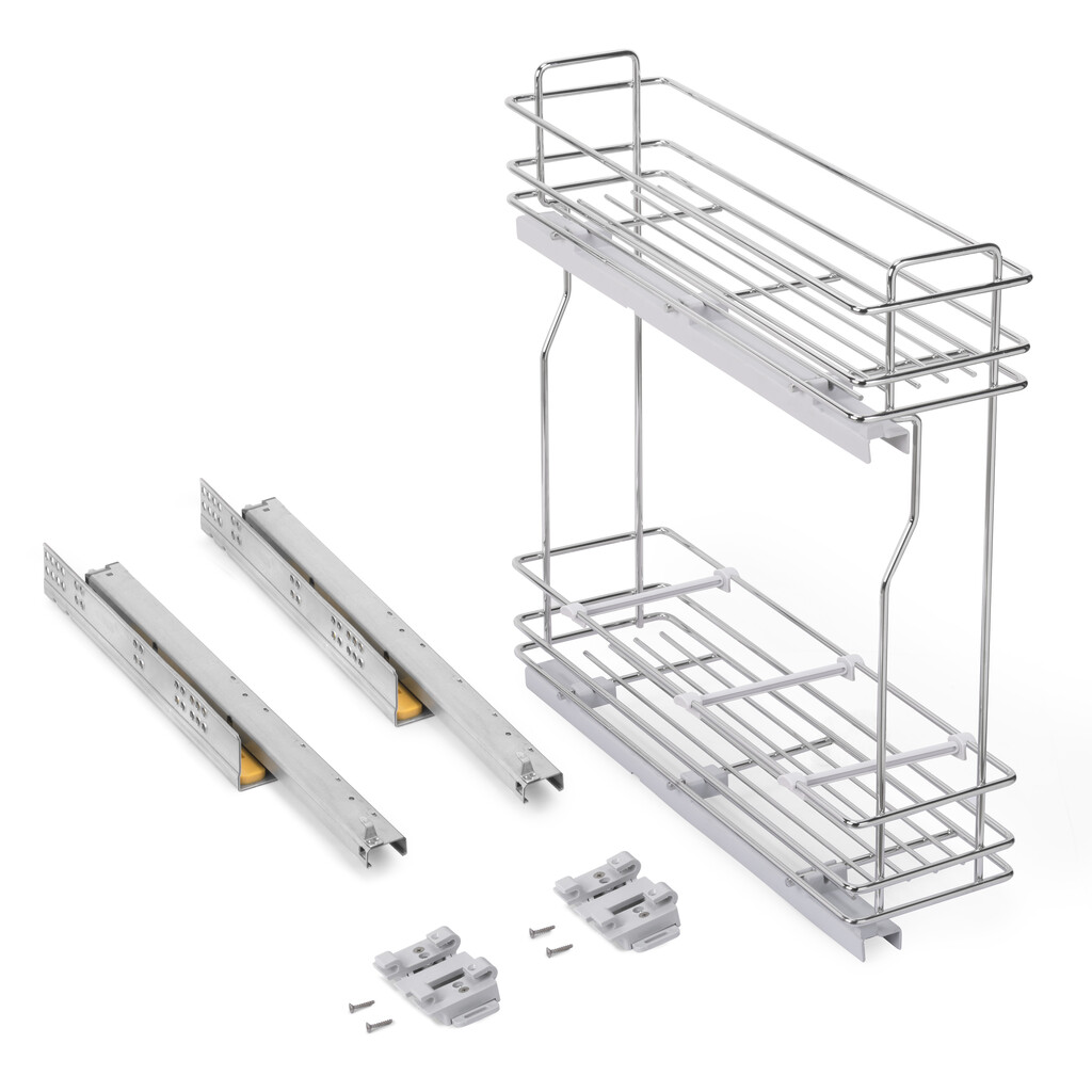 Bk Stock - 200mm Base Pull Out Storage Basket - Soft Close - Chrome