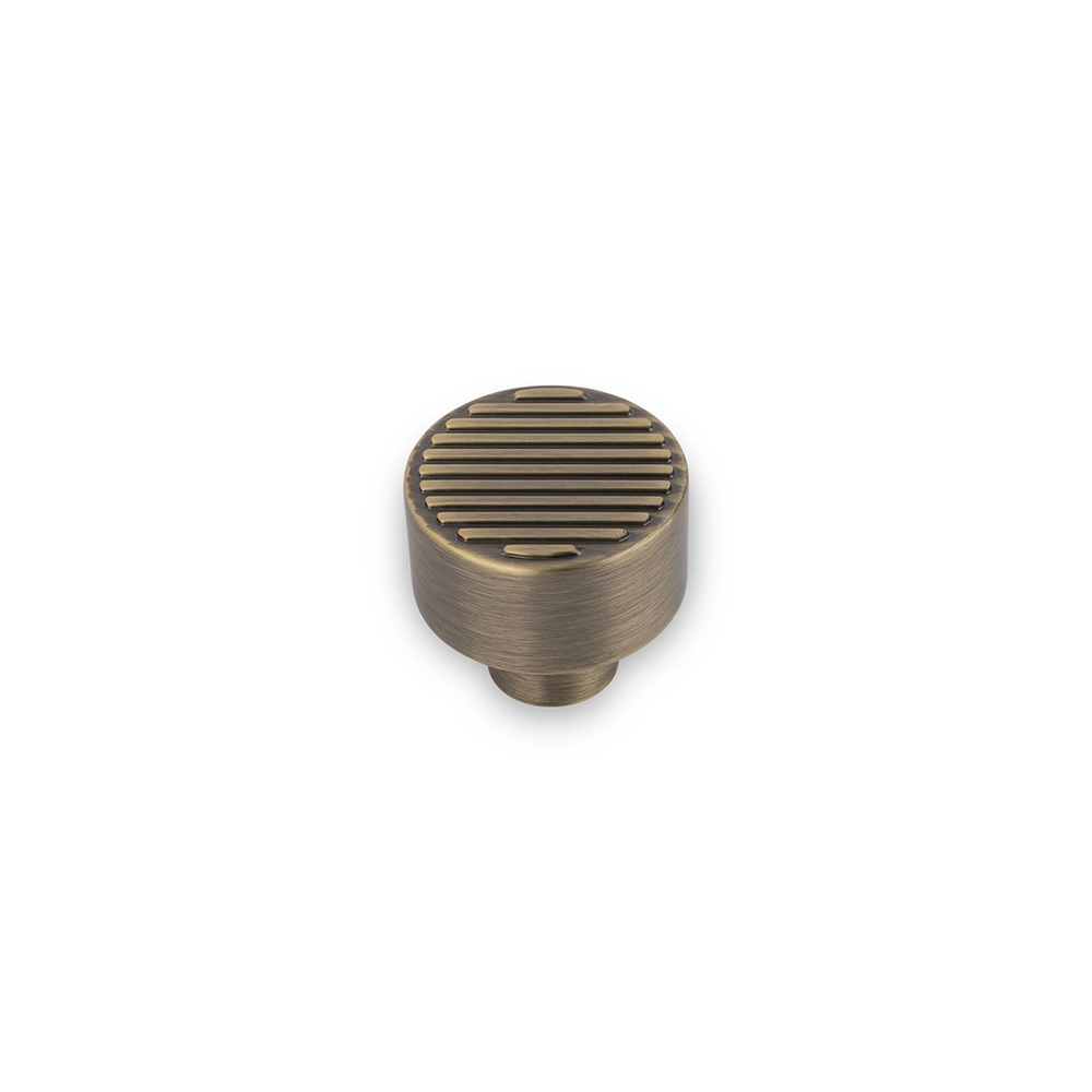 AURORA  Round Knob Reeded Top - 30mm Diameter - Antique Brass (HB12-280)