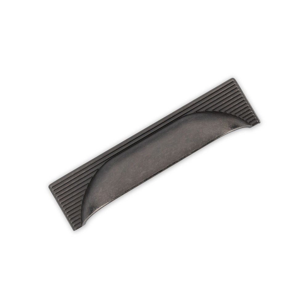 AURORA Reeded Back Square Cup Handle - 145mm (96mm Hole Centres) - Pewter (HB12-278)