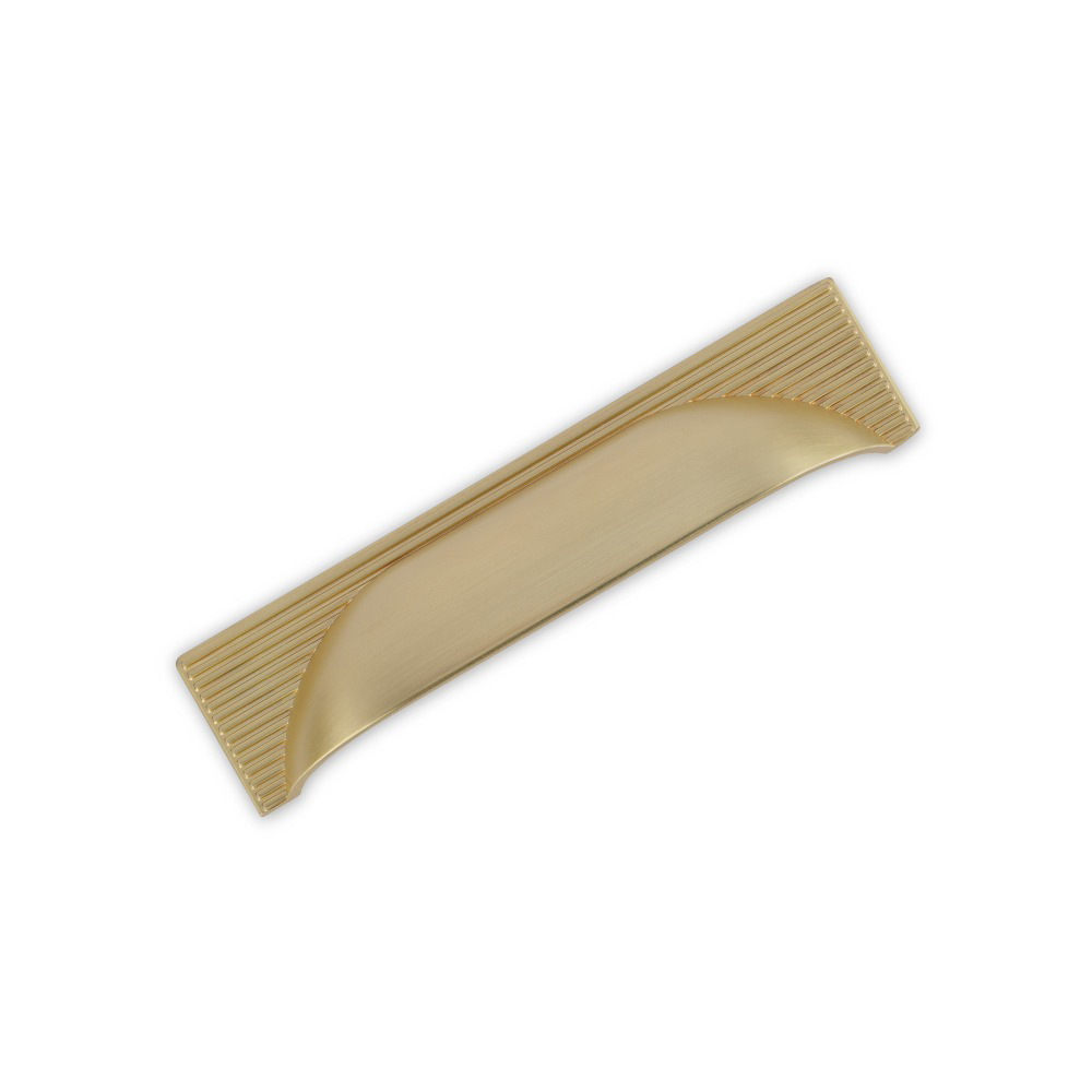 AURORA Reeded Back Square Cup Handle - 145mm (96mm Hole Centres) - Satin Brass (HB12-279)