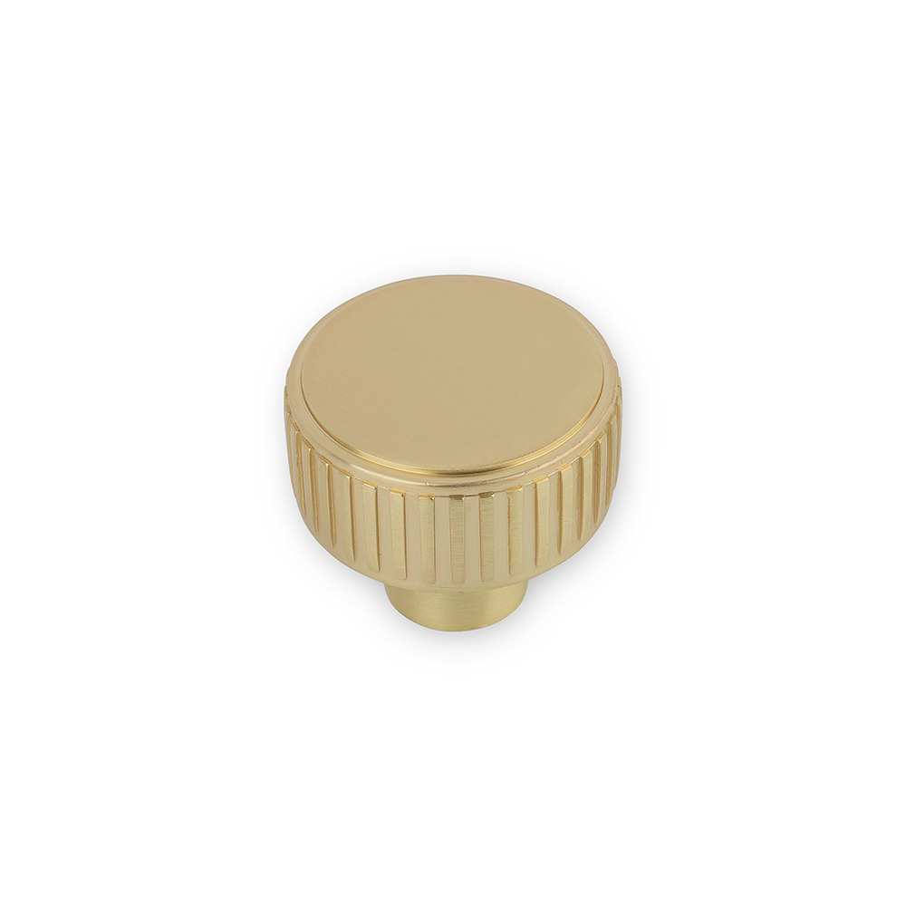 AURORA Round Side Reeded Knob - 35mm Diameter - Satin Brass (HB12-287)