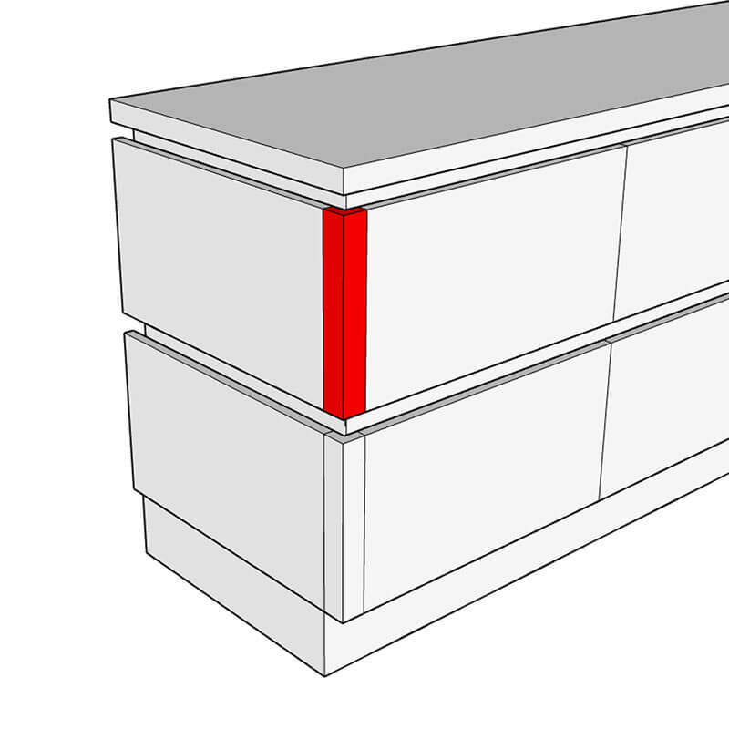 1 x Bellano Smooth Matt External Corner Post - 325 x 46 x 46mm (For use with TH 2 Pan Drawer Units)