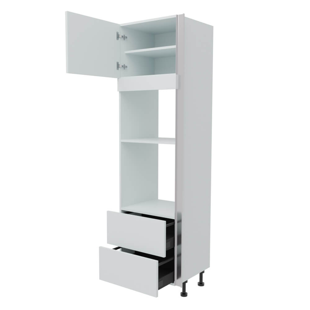 600mm True Handleless Tall Single Oven & Mic Housing with 2 x Drawers - LH Hinge (High)