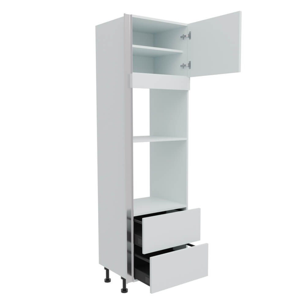600mm True Handleless Tall Single Oven & Mic Housing with 2 x Drawers - RH Hinge (High)